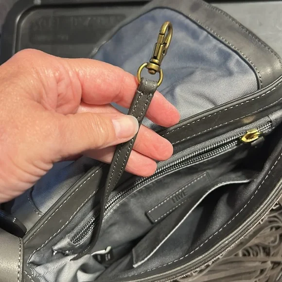 Frye leather Fringe Crossbody Bag. Gray, preowned, good condition. - Picture 8 of 16